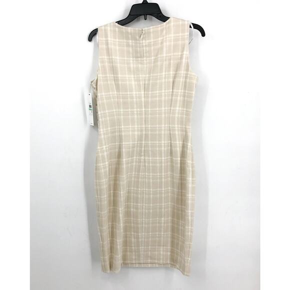 CALVIN KLEIN Womens Plaid Starburst Sheath Dress Size 8 Stony Beige White NWT - Picture 8 of 13